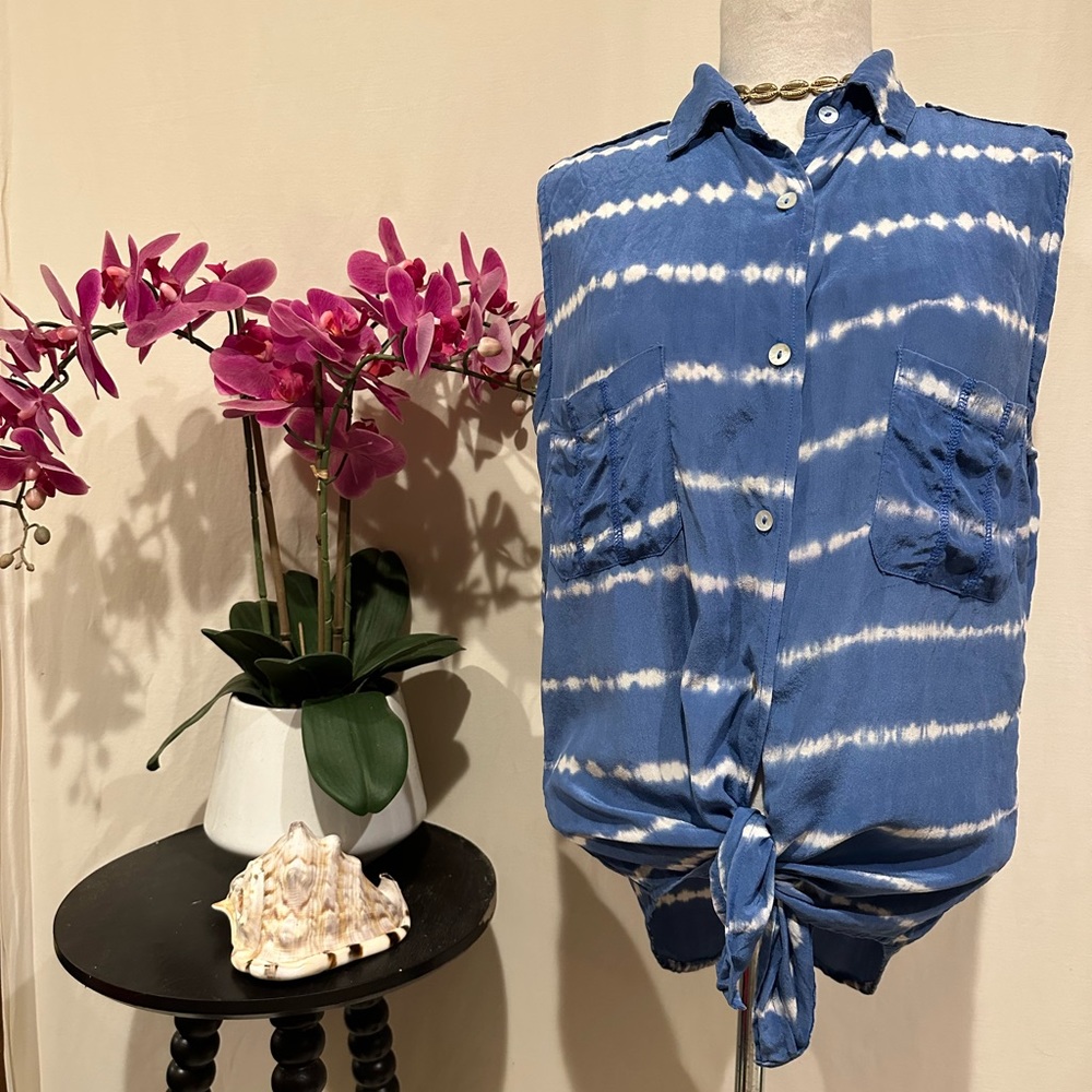 100% silk Acacia Swimwear button up sleeveless blouse